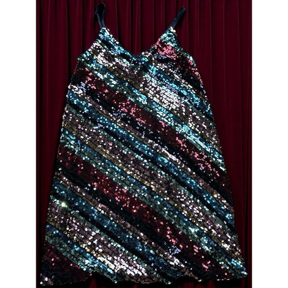 Sequin Mini Dress Medium ALine Bodycon Cocktail Club Party Holiday Lined Sparkle - Picture 10 of 16